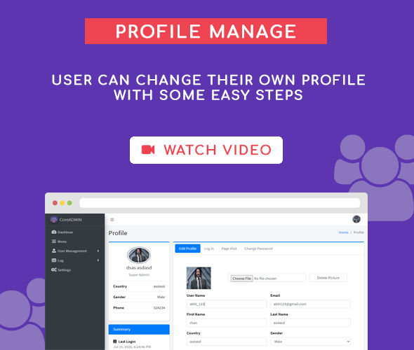 profile manage core admin user management system
