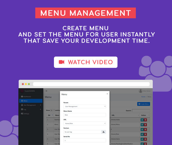 menu management super admin user management system