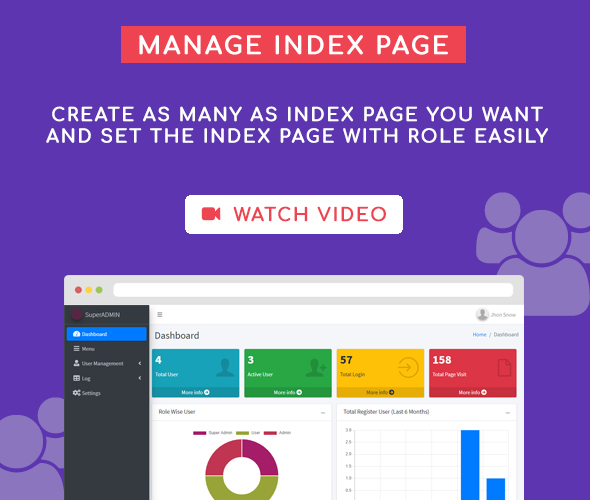 manage index page super admin user management system